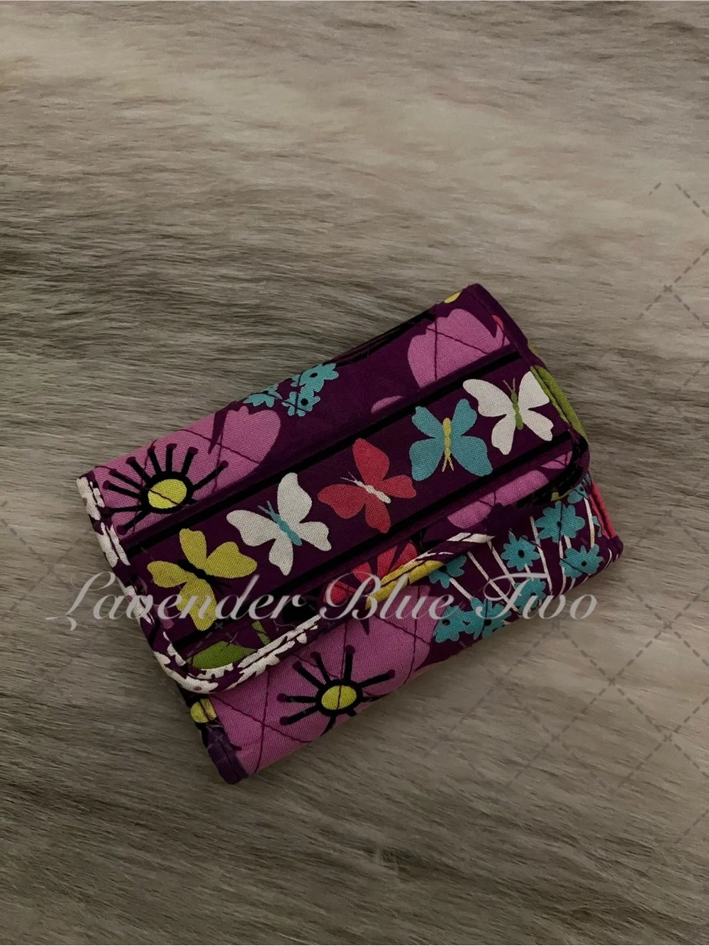 VERA BRADLEY Flutterby 2014 Trifold Euro Wallet Pink Purple Y2K Pink Purple Flor